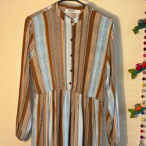 EUC ADANNA MODE vintage-style midi dress featuring a multi-colored vertical